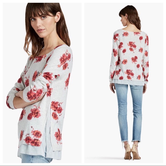 Lucky Brand Sweaters - LUCKY BRAND Open Floral Gray Red Sweater Chic M